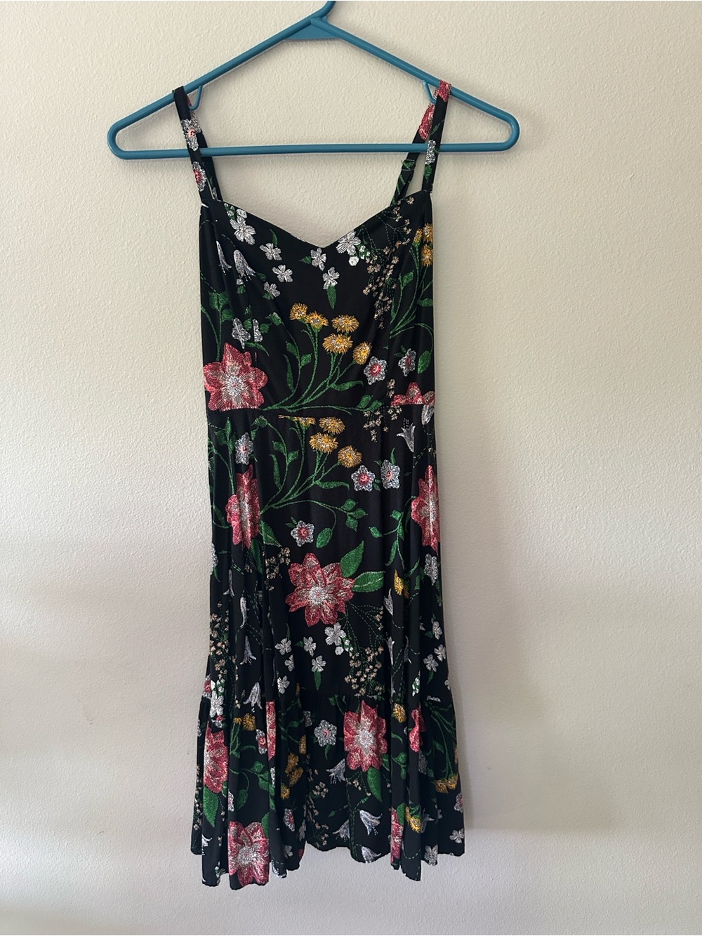 Old Navy Black Slip Dress with Pink and Green Floral Print